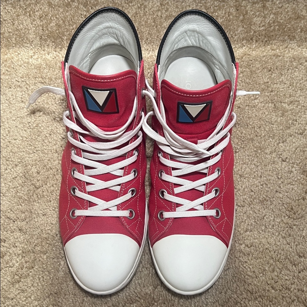 Louis Vuitton Red and White Canvas Baseball High-Top Sneakers